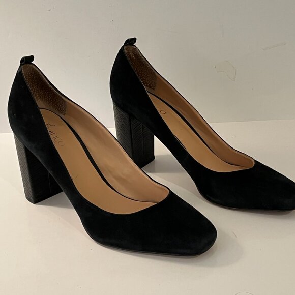 Franco Sarto Ingall Snake Embossed Block Heels Suede Black Pumps Women's 12M - Picture 4 of 13
